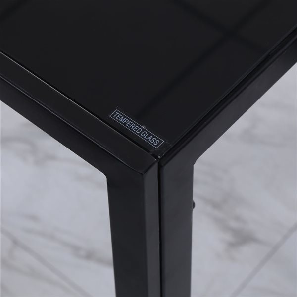 Homcom Black Rectangular Tempered Glass Dining Table with Metal Legs