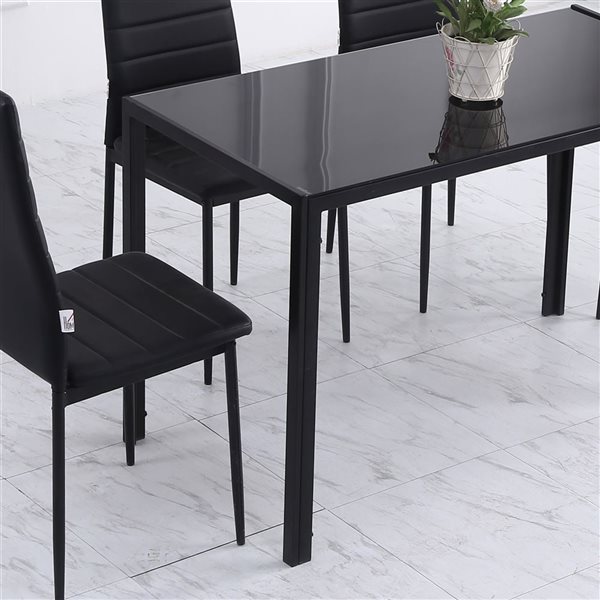 Homcom Black Rectangular Tempered Glass Dining Table with Metal Legs