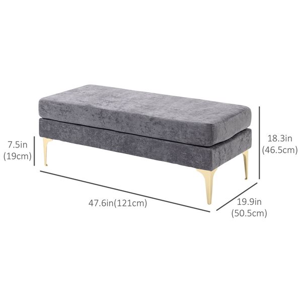 Hocom Grey 48-in End of Bed Bench with 2 Layer Cushions and Steel Legs