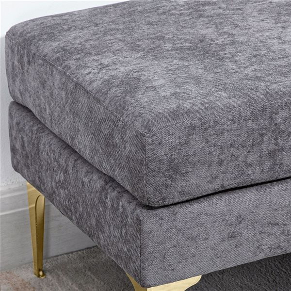 Hocom Grey 48-in End of Bed Bench with 2 Layer Cushions and Steel Legs