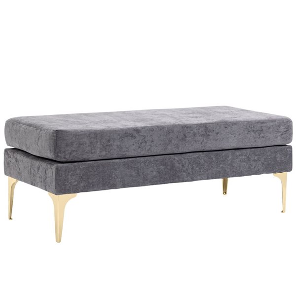 Hocom Grey 48-in End of Bed Bench with 2 Layer Cushions and Steel Legs