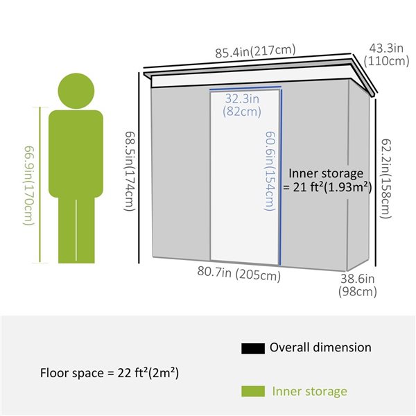 Outsunny 7 x 4-ft Grey Galvanized Steel Outdoor Storage Shed with ...