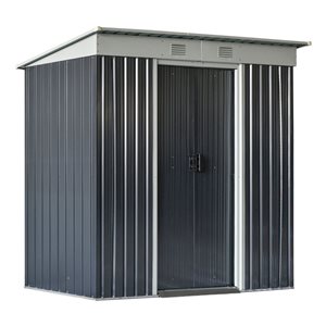 Outsunny 7 x  4-ft Grey Galvanized Steel Outdoor Storage Shed with Sliding Doors and Vents
