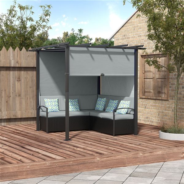 Outsunny Patio Rattan Sofa Set with Pergola - Grey