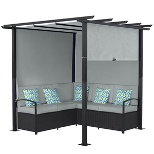 Outsunny Patio Rattan Sofa Set with Pergola - Grey