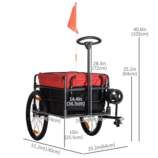 Aosom 25.25 W x 51.25 D x 40.5-in H Red/Black Steel Multi-Use Transport Cart