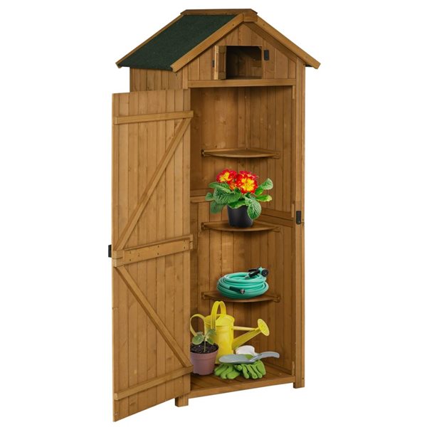 Outsunny 30.3 L x 21.3 W x 70.5 H Brown Wooden Garden Storage Shed with Shelves