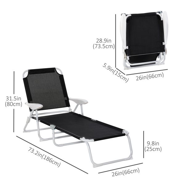 Outsunny Black Folding Lounge Chair with White Frame and 4-Position Backrest