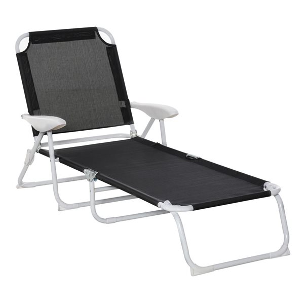 Outsunny Black Folding Lounge Chair with White Frame and 4-Position Backrest