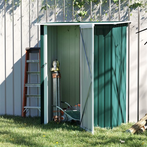 Outsunny 5 x 3-ft Green Galvanized Steel Garden Outdoor Storage Shed with Sloped Roof