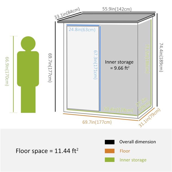 Outsunny 5 x 3-ft Green Galvanized Steel Garden Outdoor Storage Shed with Sloped Roof