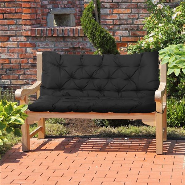 Outsunny 2-Seater Garden Bench Black Thick Upholstered Cushion with ...