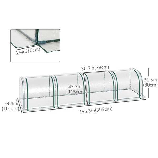 Outsunny PVC/Iron Frame Portable Tunnelled Greenhouse with 4 Zippered Doors - 2.6-ft H x 13-ft L