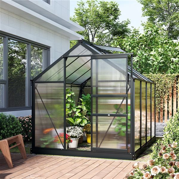 Outsunny Aluminum/Polycarbonate Walk-In Garden Hot Greenhouse - 6.6-ft H x 6.2-ft L