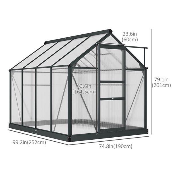 Outsunny Aluminum/Polycarbonate Walk-In Garden Hot Greenhouse - 6.6-ft H x 6.2-ft L