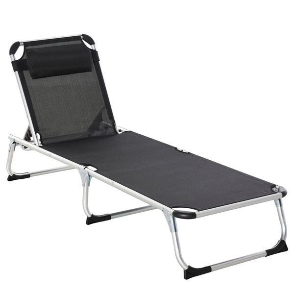 Outsunny Black Folding Lounge Chair with Headrest and Adjustable ...