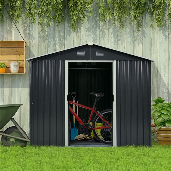 Outsunny 8 x 6-ft Grey Galvanized Steel Outdoor Storage Shed with Sliding Doors and Vents