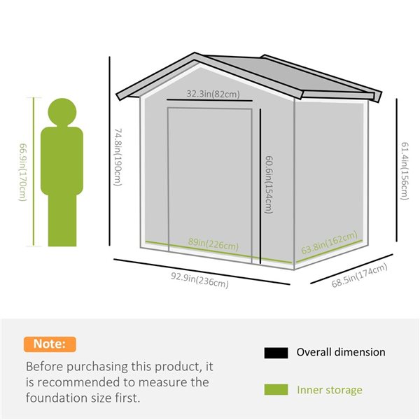 Outsunny 8 x 6-ft Grey Galvanized Steel Outdoor Storage Shed with Sliding Doors and Vents