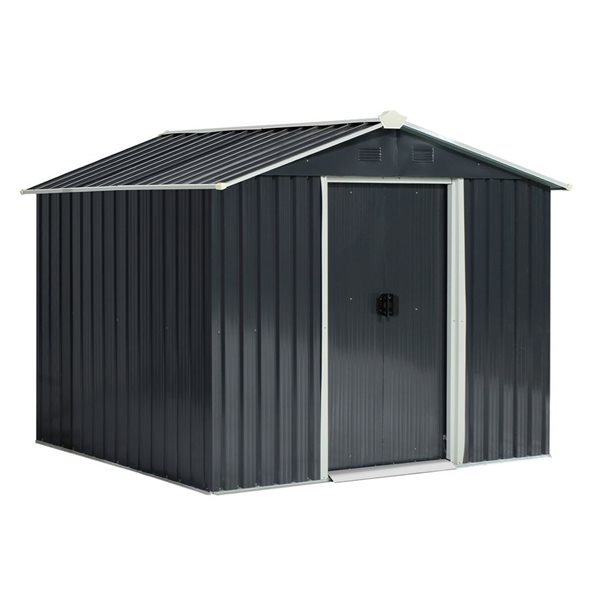 Outsunny 8 x 6-ft Grey Galvanized Steel Outdoor Storage Shed with Sliding Doors and Vents