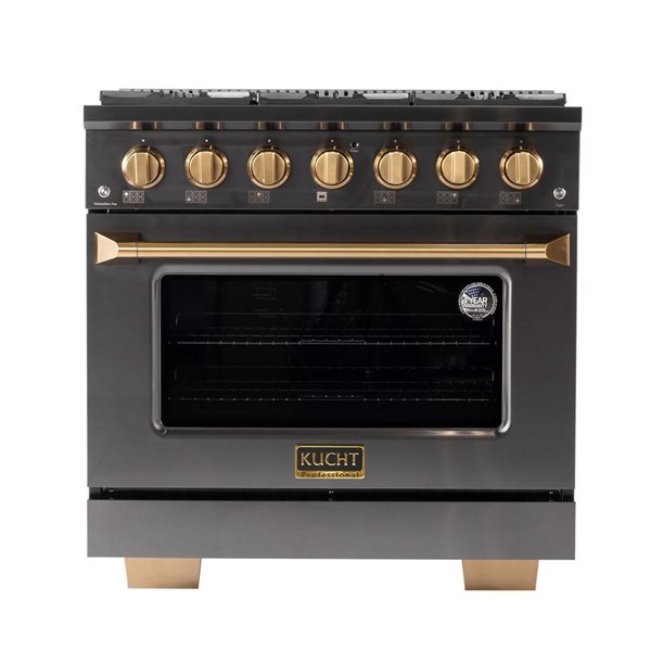 Cuisinière commerciale gaz naturel KEG Gemston de KUCHT 36 po 6 brûleurs four convection 5,2 pi³ nettoyage manuel, titane