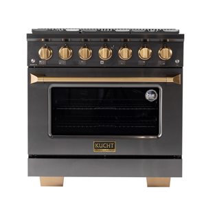 Cuisinière commerciale gaz naturel KEG Gemston de KUCHT 36 po 6 brûleurs four convection 5,2 pi³ nettoyage manuel, titane