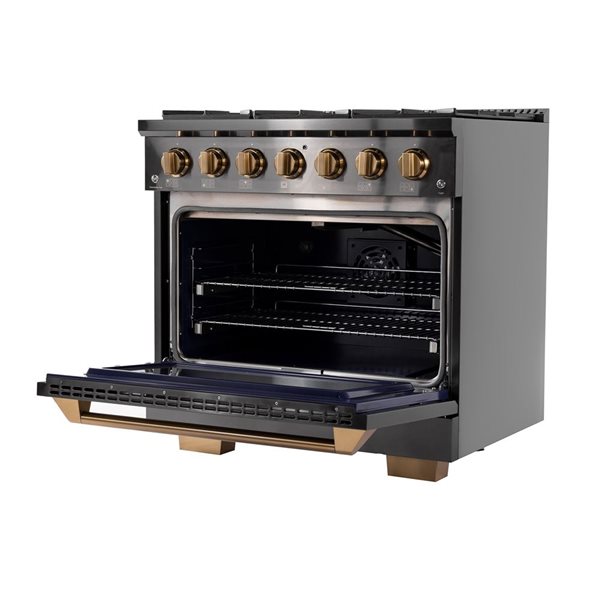 KUCHT KEG Gemston 36-in 6-Burner 5.2-ft³ Convection Oven Professional Dual Fuel Range - Black Stainless Steel