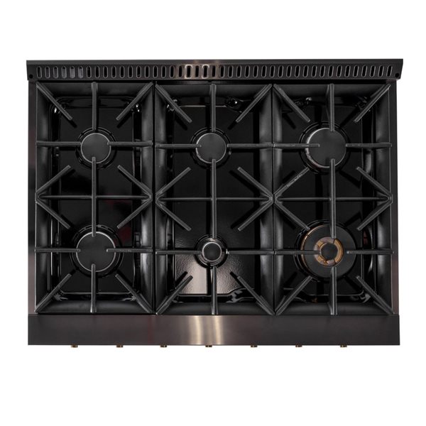 KUCHT KEG Gemston 36-in 6-Burner 5.2-ft³ Convection Oven Professional Dual Fuel Range - Black Stainless Steel