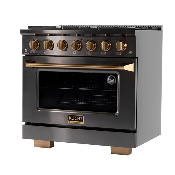 KUCHT KEG Gemston 36-in 6-Burner 5.2-ft³ Convection Oven Professional Dual Fuel Range - Black Stainless Steel