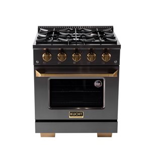 KUCHT KEG Gemston 30-in 4-Burner 4.2-ft³ Convection Oven Professional Dual Fuel Range - Black Stainless Steel