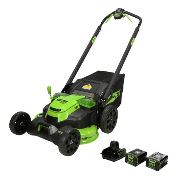 Tondeuse sans fil autotractée Greenworks 80 V, 25 po, avec batterie 2,0 Ah + 4,0 Ah et chargeur