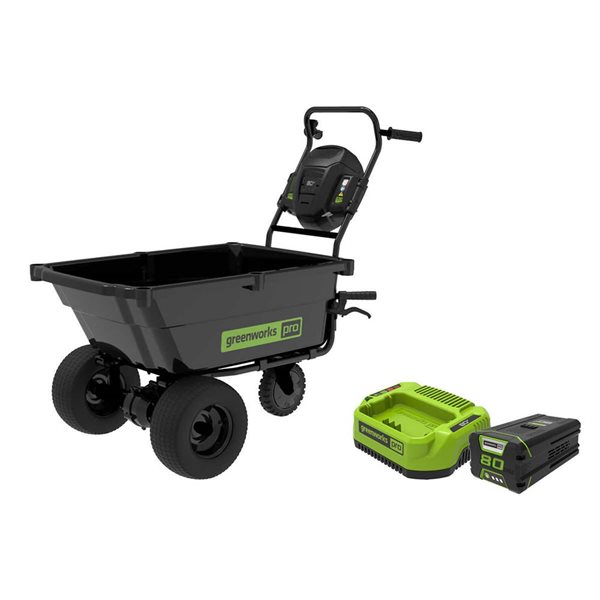 Brouette autotractée 80V Greenworks, batterie 2,0 Ah et chargeur inclus