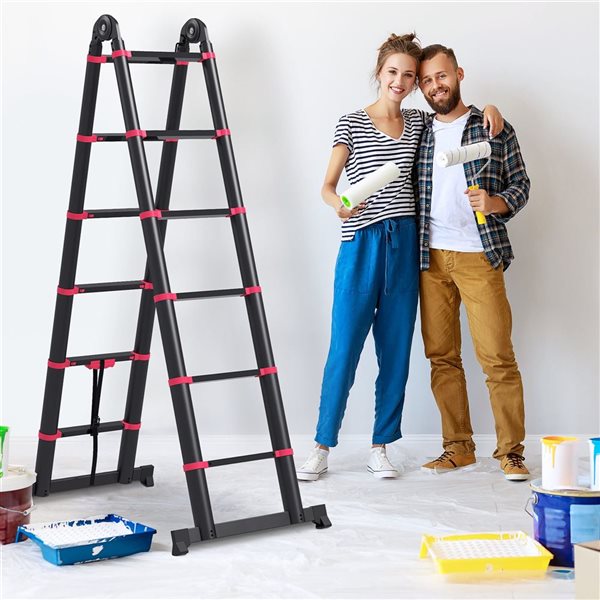 HomCom 12-ft Aluminium Telescopic Extension Ladder with Locking Mechanism