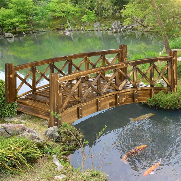 Outsunny 4-ft Stained Cedar Wood Arc Garden Bridge with Safety Rails