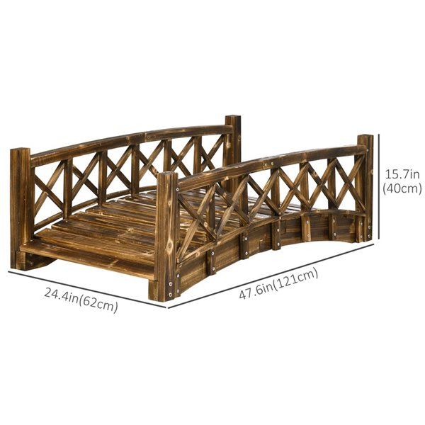 Outsunny 4-ft Stained Cedar Wood Arc Garden Bridge with Safety Rails