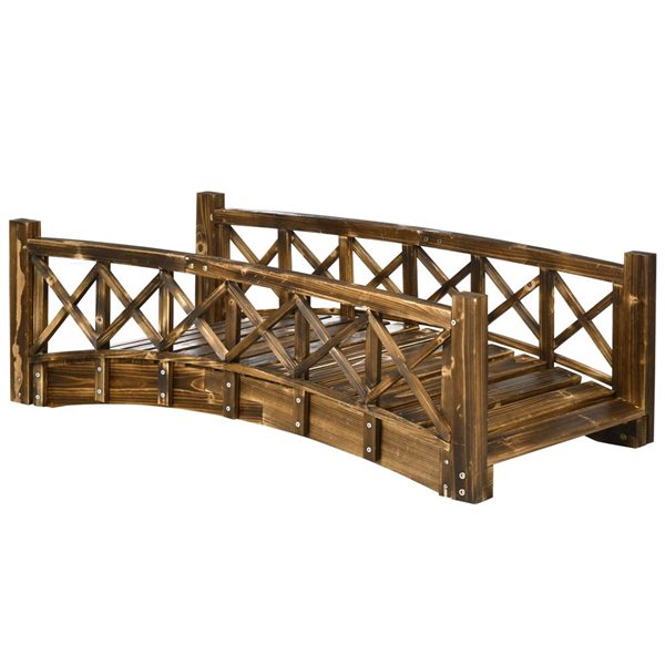 Outsunny 4-ft Stained Cedar Wood Arc Garden Bridge with Safety Rails