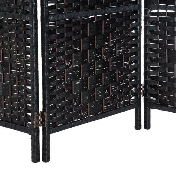 HOMCOM 17.7-in x 70.9-in Black Double Hinged Woven Wicker Room Divider and Privacy Screens