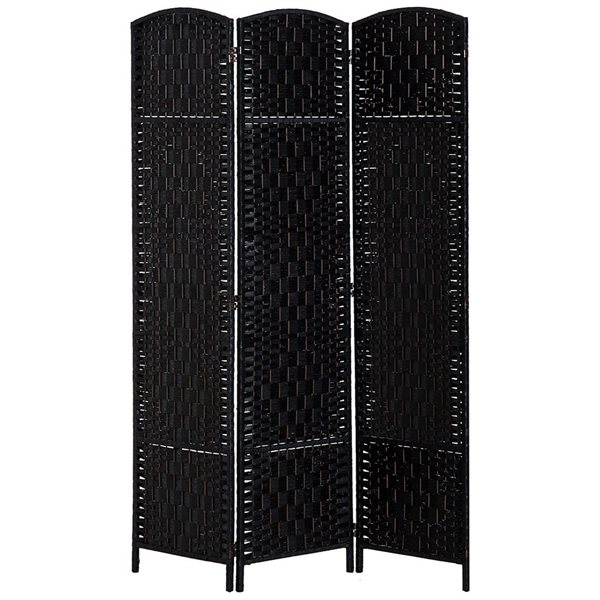HOMCOM 17.7-in x 70.9-in Black Double Hinged Woven Wicker Room Divider and Privacy Screens