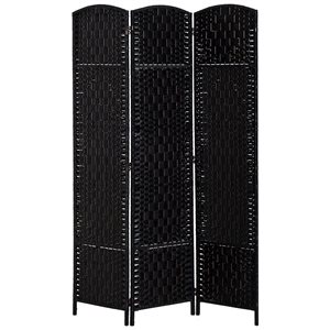 HomCom 17.7-in x 70.9-in Black Double Hinged Woven Wicker Room Divider and Privacy Screens