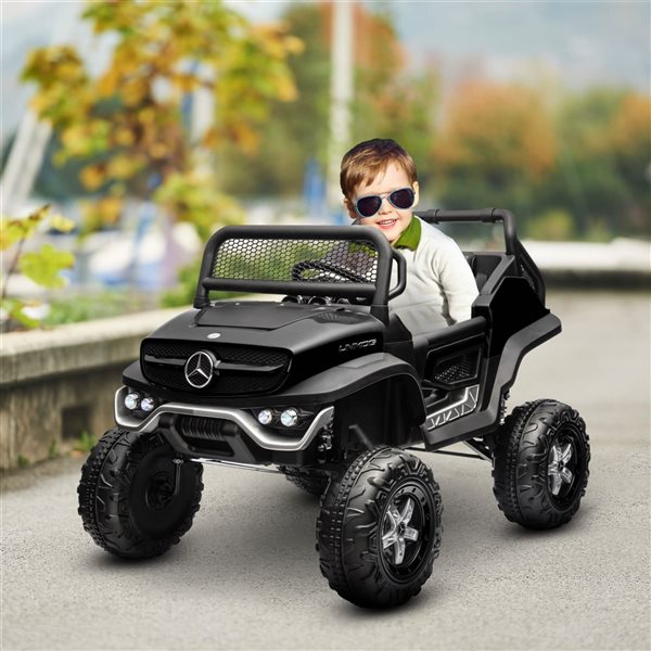 Aosom Black 12V Licensed Mercedes-Benz Unimog Ride on Truck with Remote Control