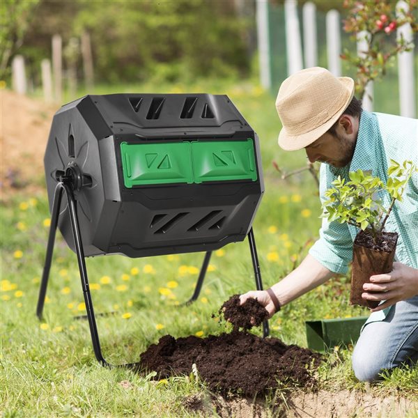 Outsunny Dual Chamber 360° Rotating Outdoor Composter Bin