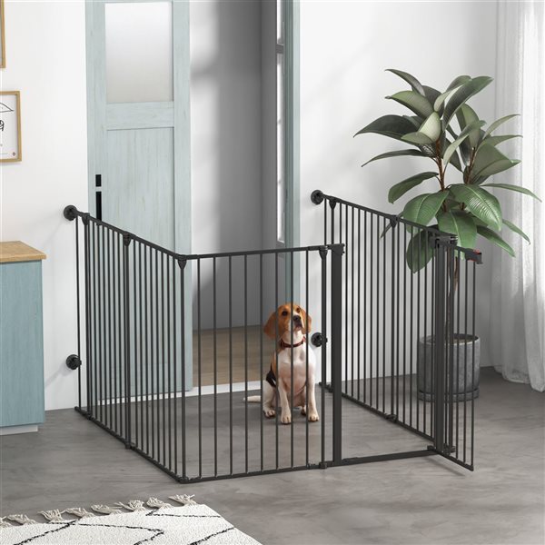 PawHut 48-in 6-Panel Black Foldable Metal Dog Playpen with Door