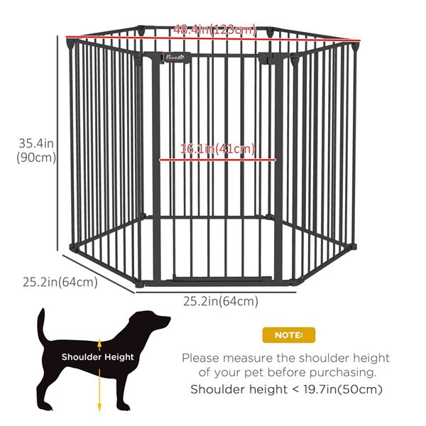 PawHut 48-in 6-Panel Black Foldable Metal Dog Playpen with Door