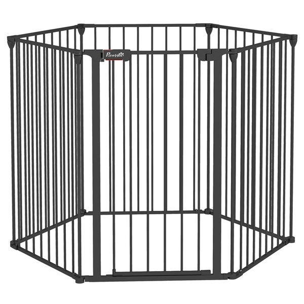 PawHut 48-in 6-Panel Black Foldable Metal Dog Playpen with Door