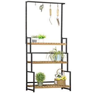 Outsunny 3atier Plant Stand Shelf with Hanging Hooks