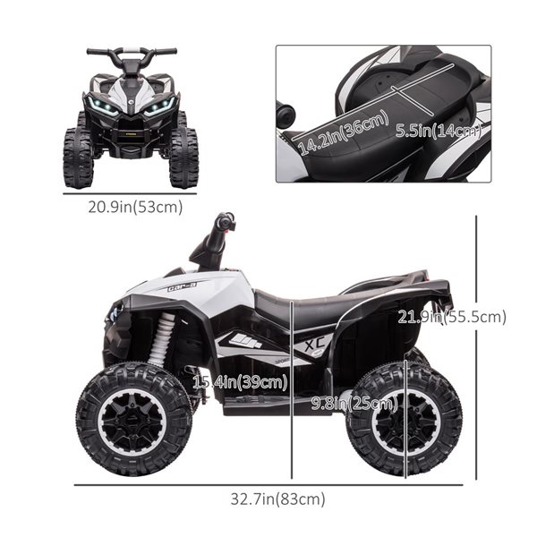 Voiture électrique quad à quatre roues pour enfants par Aosom, 12V, noire