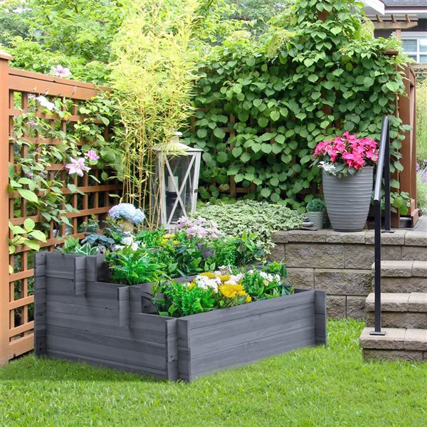 Outsunny 3-Tier Gray Wood Raised Garden Bed