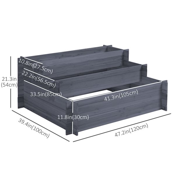 Outsunny 3-Tier Gray Wood Raised Garden Bed