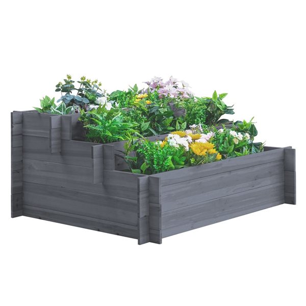 Outsunny 3-Tier Gray Wood Raised Garden Bed