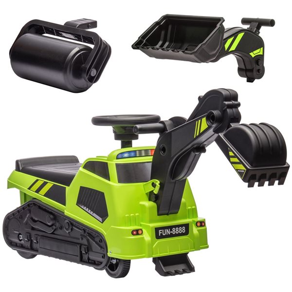 Aosom Green 3-in-1 Ride-on Excavator Bulldozer Road Roller