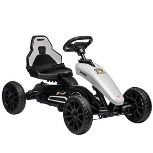 Aosom White 4 EVA Wheels Pedal Go Kart for Kids with Adjustable Bucket